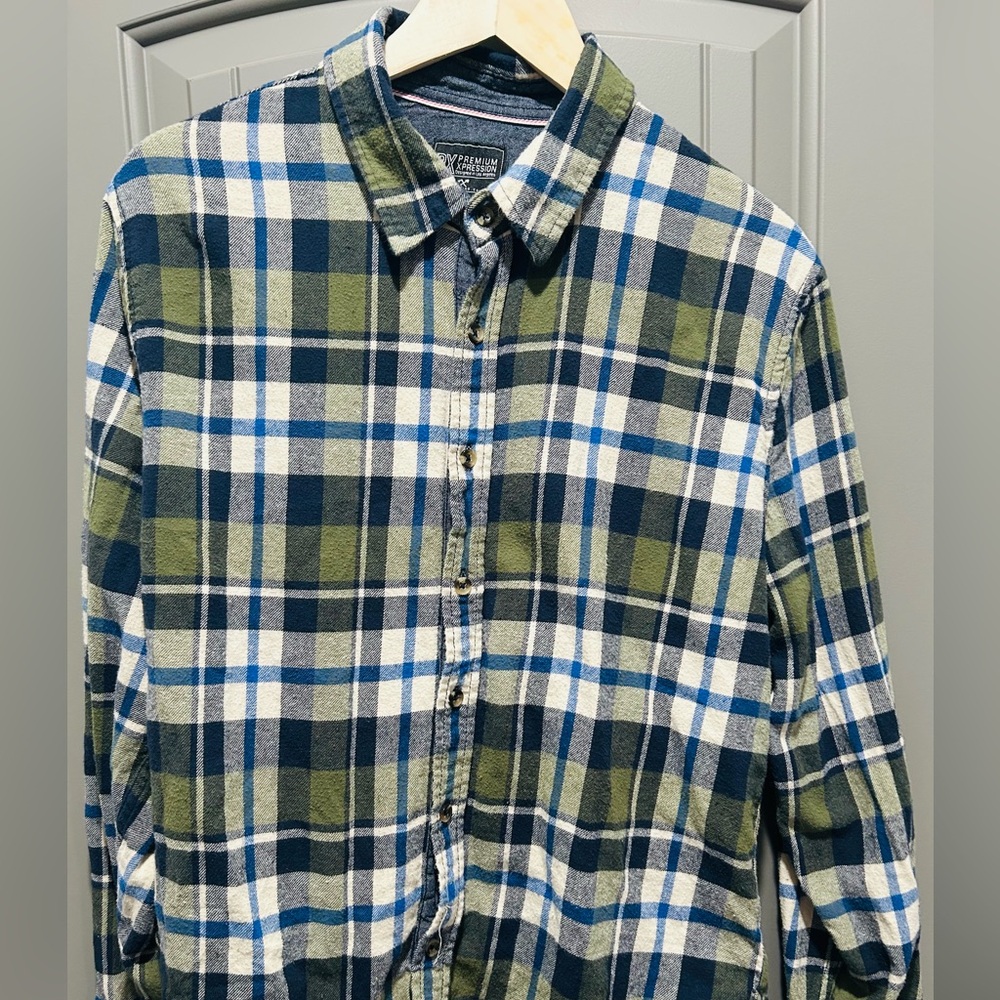 Men's Plaid Button Down Shirt - Green and Blue
